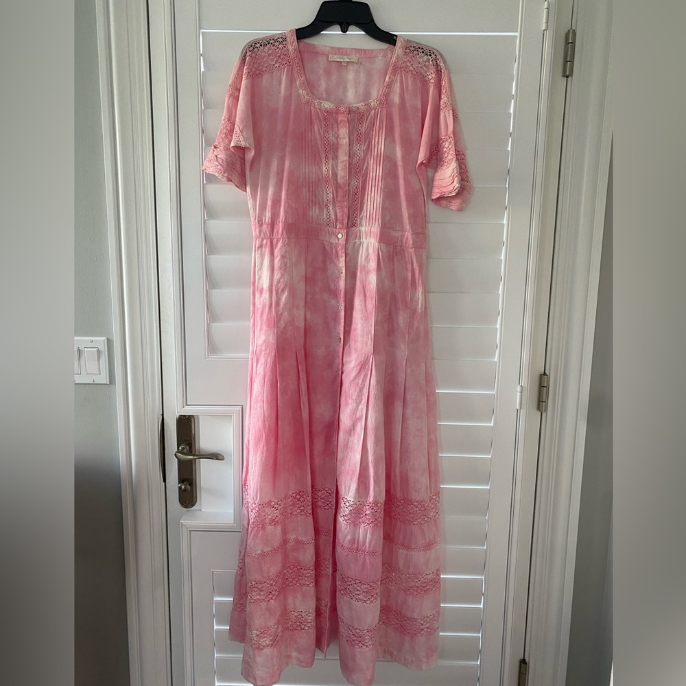 LoveShackFancy NEW Edie Tie Dye Lace Inset Midi Dress Pink - Picture 3 of 5
